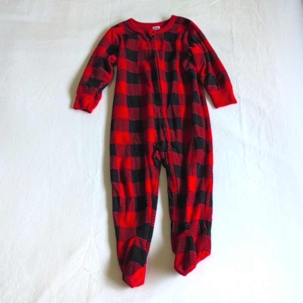 old navy buffalo check fleece zipper footie sleeper pajamas 18-24 months baby